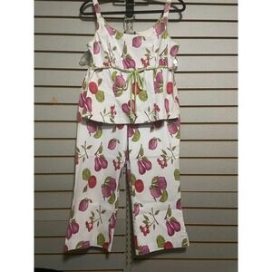 A list by Wrapper Womens Fruit Print Tank Top Capris Set Green Bow White
Sz M 10